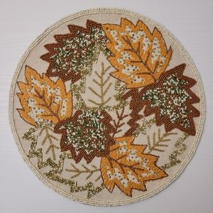 Celebrate Together Fall Beaded & Embroidered Leaf Placemat Centerpiece 15" Round